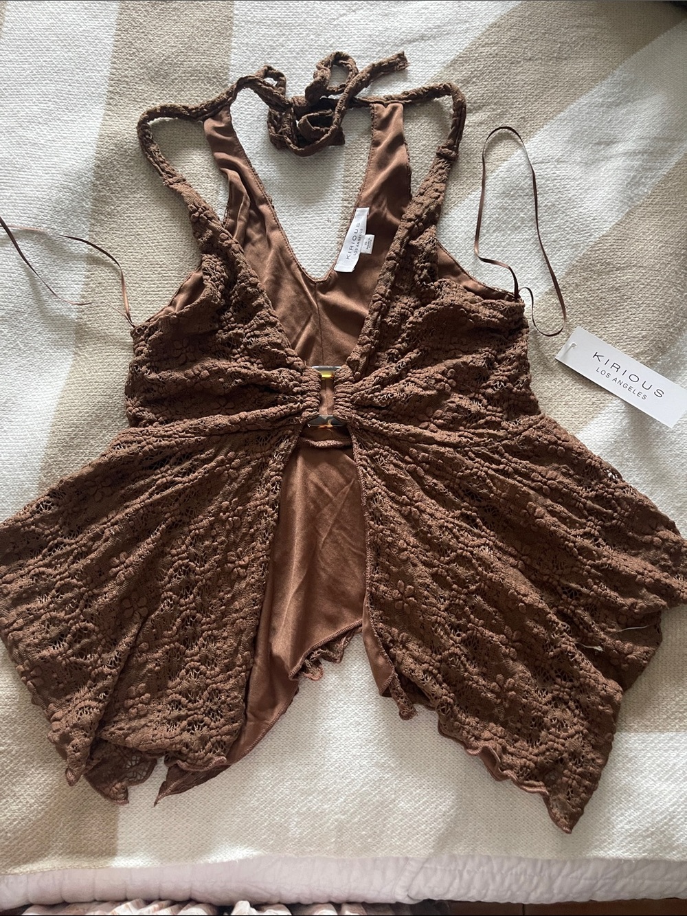 KIRROUS Brown Lace Halter Top